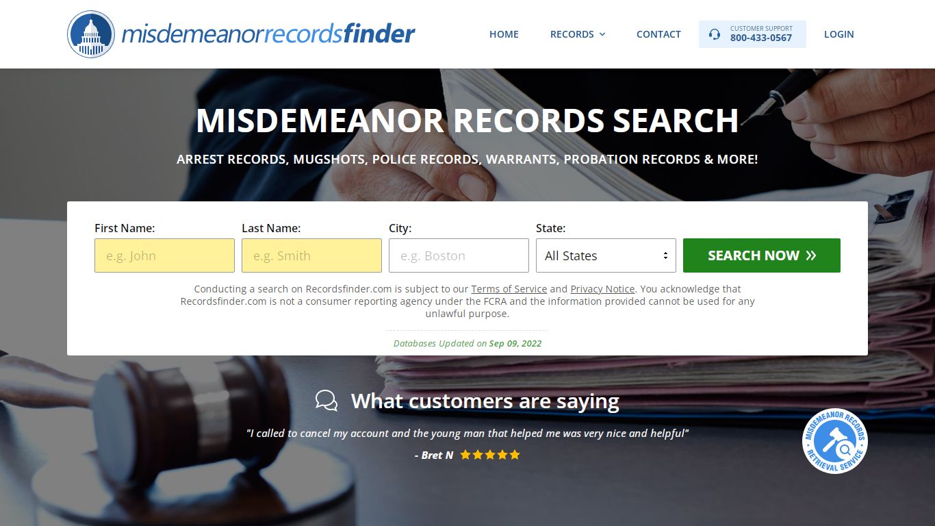Misdemeanor Records Search - Recordsfinder.com