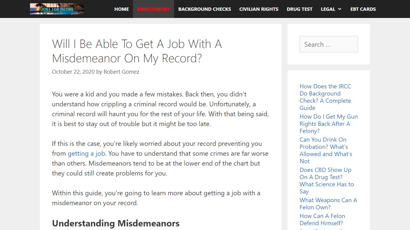 Can I Get A Job With A Misdemeanor On My Record? - Jobs For Felons ...